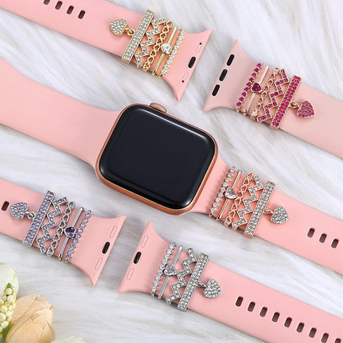 Decorative Heart Rings Loops Compatible with Apple Watch Silicone Bands Charms for iwatch Series