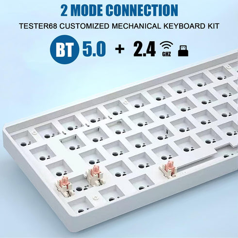 FKZ TESTER68 65% Mechanical Keyboard Kit, Wireless Bluetooth 5.0/2.4G Receiver Modes, Hotswap Switch Socket (White)