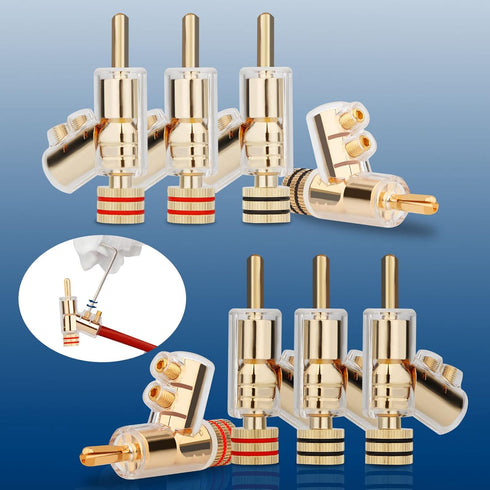 Monosaudio Locking Banana Plugs, 8Pcs 45 Degree Double Screw Speaker Banana Connector for 8-15 Gauge Speaker Wire