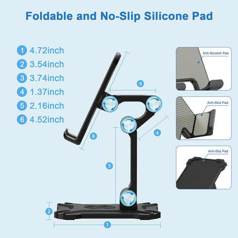 Foldable Phone Stand Desk for Samsung Galaxy S23 Ultra, iPad, iPhone 15, Height Adjustable Tablet Cradle Desktop Dock