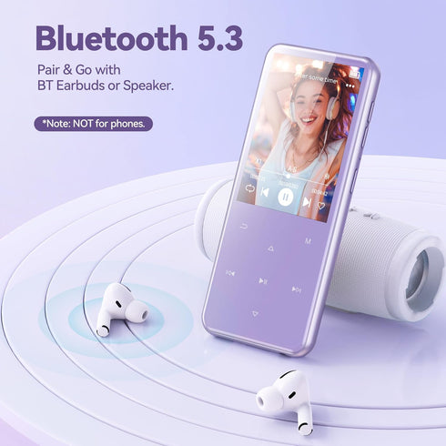 AGPTEK 64GB MP3 M3 2.4 inch 128GB(Purple) Player with Bluetooth, Music Player with Speaker and FM Radio, Touch Buttons