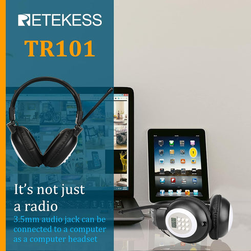 Retekess TR101 Digital Wireless FM Radio Headphones for Mowing, Walking, Riding - AA Battery Powered (Pack of 1)
