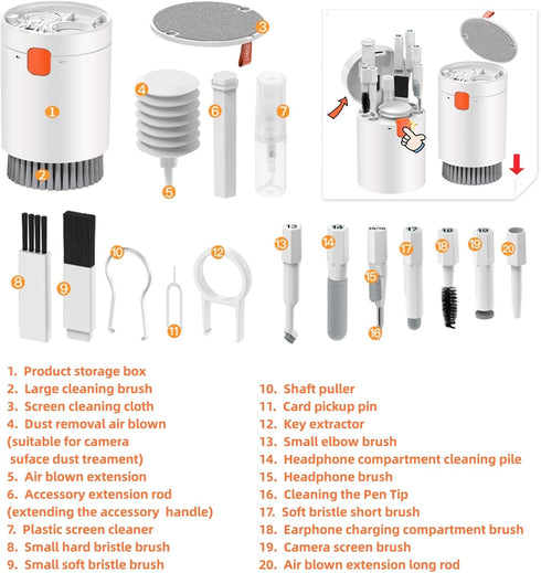 Laptop Phone Screen Cleaner Kit, 20 in 1 Electronic Cleaning Kit with Brush Spray for Camera, Computer, iPad