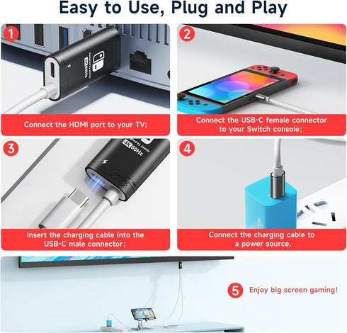 JINGDU 4K@60Hz USB C to HDMI Cable for Nintendo Switch NS/OLED/Steam Deck, 2m/6.6FT Portable Cord