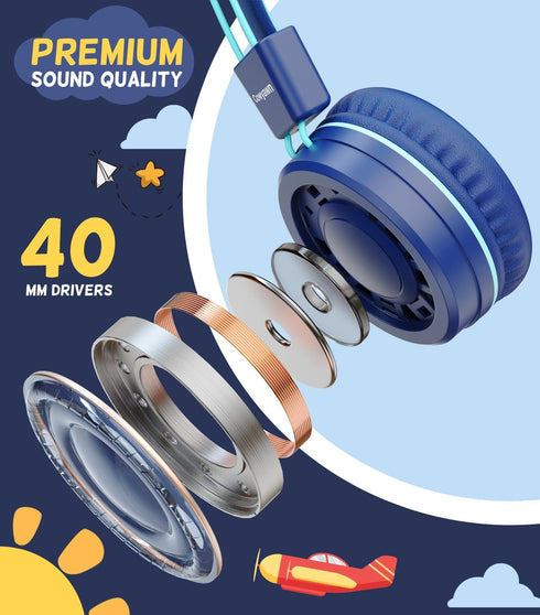 Kids Headphones, Upgrade USB Type C Kids Headphones for School, 94dB Volume Limit Wired On-Ear Headset for