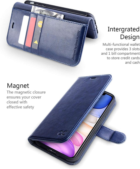 OCASE iPhone 11 Wallet Case, PU Leather Flip with Card Holder, Kickstand, Magnetic Closure, TPU Shockproof (Blue)