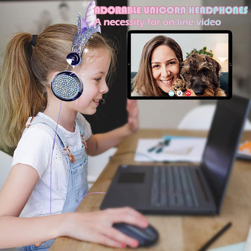 SVYHUOK Kids Headphones for Girls Children Teens, Cute Cat Ear Wired Headphones with Microphone 3.5mm Jack, Over On Ear