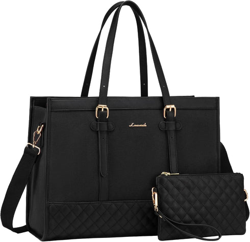 LOVEVOOK Laptop Bag for Women, 15.6 Inch Canvas Laptop Tote Bag, Large Capacity Work Bag with Clutch Purse, Computer