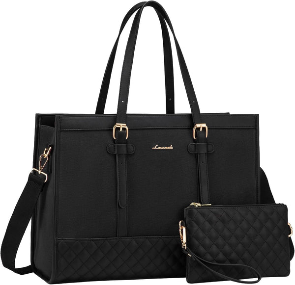 LOVEVOOK Laptop Bag for Women, 15.6 Inch Canvas Laptop Tote Bag, Large Capacity Work Bag with Clutch Purse, Computer