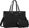 LOVEVOOK Laptop Bag for Women, 15.6 Inch Canvas Laptop Tote Bag, Large Capacity Work Bag with Clutch Purse, Computer
