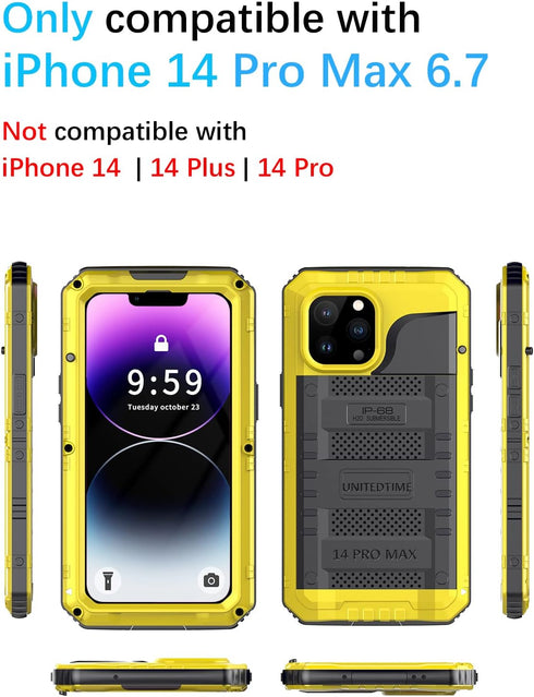 Unitedtime Waterproof Case for iPhone 14 Pro Max, Built-in Screen Protector, Rugged Hard Silicone, Military Grade, 6.7