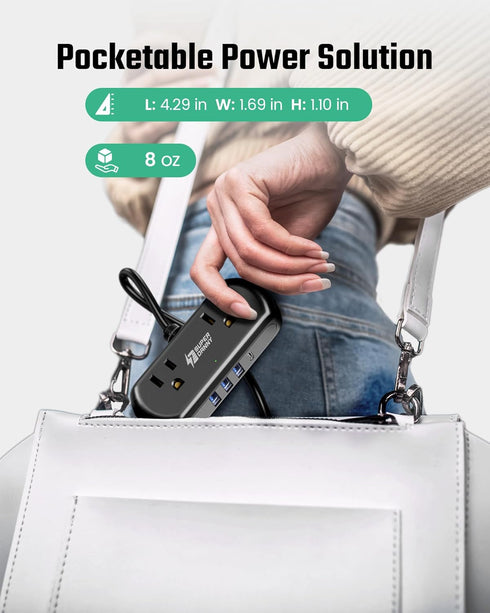 2Ft Extension Cord, SUPERDANNY Mini Surge Protector with 2 Wide-Spaced Outlets, USB Power Strip