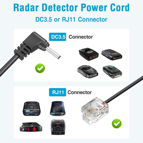Radar Detector Power Cord Adapter - Compatible with Kia, Hyundai, Connect to Rearview Mirror