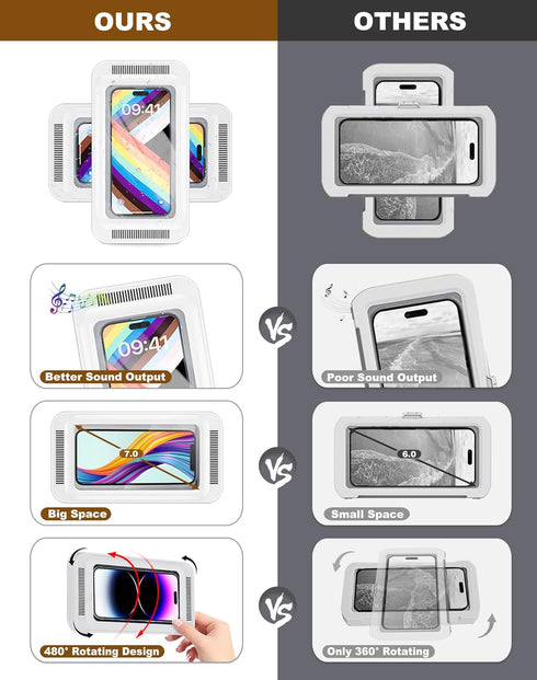 Upgraded Shower Phone Holder, Waterproof with Speaker Hole, Touch Screen Shower Phone Stand Case for iPhone 15 14 13 12