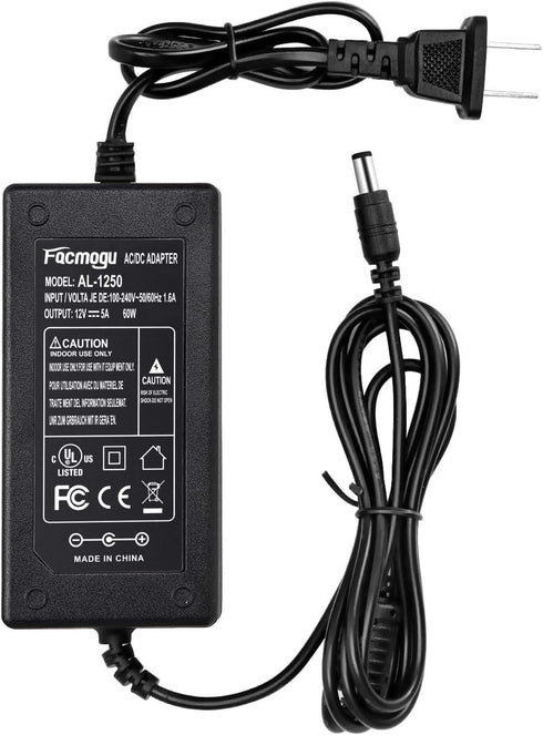 Facmogu 60W 12V 5A AC/DC Power Adapter, 100-240V AC to DC 12V 5A Power Supply, 60 Watts Switching Power Adaptor