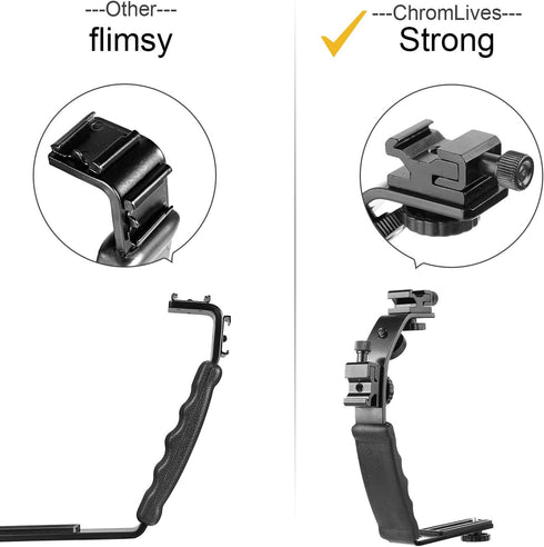 ChromLives L Bracket Mount Video Grip with Dual Flash Cold Shoe, 1/4'' Tripod Screw, Heavy Duty Padded Grip