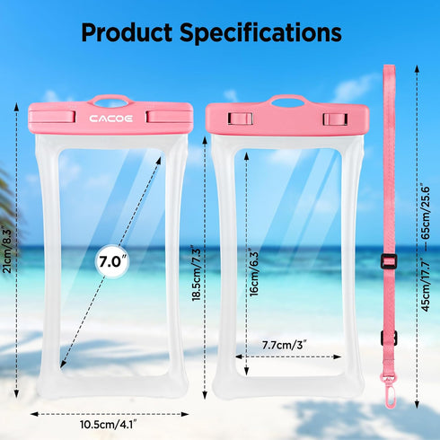CACOE Floating Universal Waterproof Phone Case, 2 Pack Up to 7.0", IPX8 Dry Bags with Adjustable Neck Lanyard