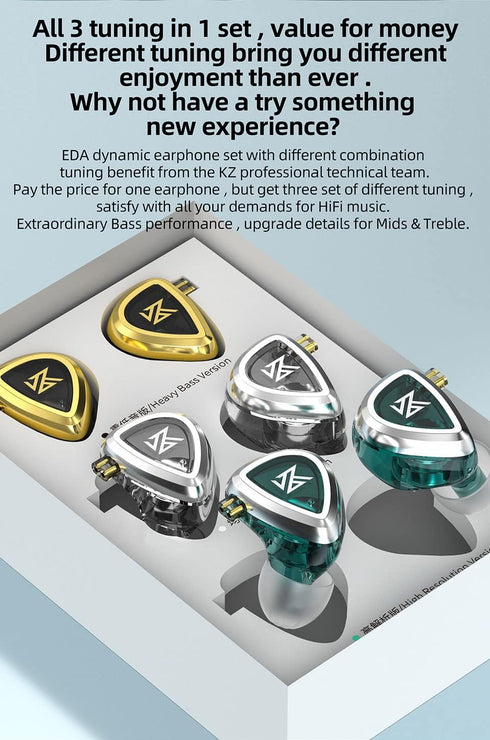 KZ EDC in-Ear Monitors, HiFi Stereo IEM Wired Noise Isolating Earbuds with Detachable Cable for Musicians (with Mic)