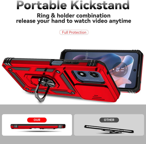 SunStory Moto G Play 2024 Case, Red with HD Screen Protector & Slide Camera Cover & Kickstand