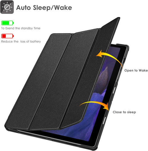 DTTO Case for Samsung Galaxy Tab A8 10.5 inch 2022, Premium PU Leather Tri-Fold Stand Cover with Hard Shell, Black