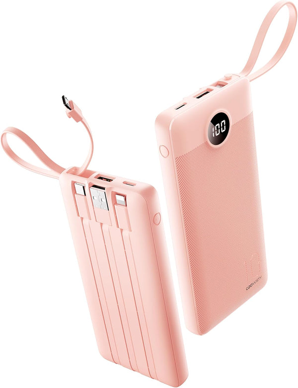 Coowisty Portable Phone Charger, Slim 10000mAh Travel Essentials Power Bank with Cords Wires,