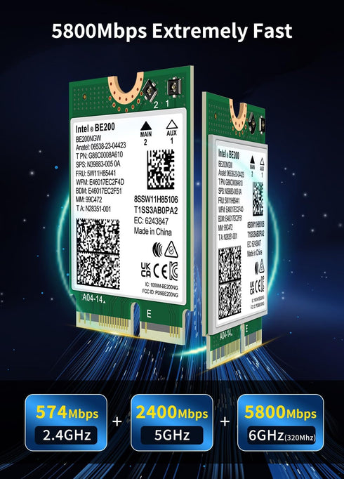 WiFi 7 Wireless Card Intel BE200 NGW, Bluetooth 5.4, 5800Mbps M.2/NGFF Network Support Windows 10/11 (64bit), Linux,