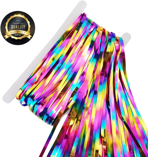 2 Packs Rainbow Party Decorations, Rainbow Foil Fringe Curtain, Neon Backdrop, Metallic Tinsel Photo Booth Props