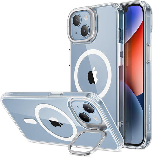 ESR iPhone 13/14 Case, Clear Magnetic Phone Case with Built-in Camera Ring Stand, Military-Grade Protection, Compatible
