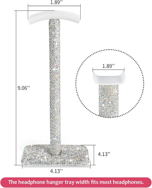 Luxury Rhinestones Headphone Stand, Metal Headset Holder Crystal for All Headphone (Silver)