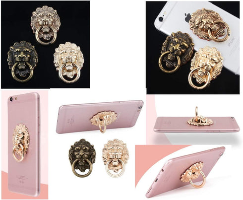 Lion Pattern Cell Phone Ring Stand Holder, Colorful Cute Painted Universal Metal Buckle Finger Ring Kickstand