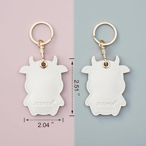 2 Pack Cute Cow Airtag Leather Keychain Holder Case, Kawaii Cow Key Ring Cover for Apple Airtag