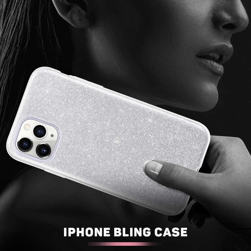 MATEPROX Compatible with iPhone 11 Pro Case, Bling Sparkle Cute Girls Women Protective Case - Silver