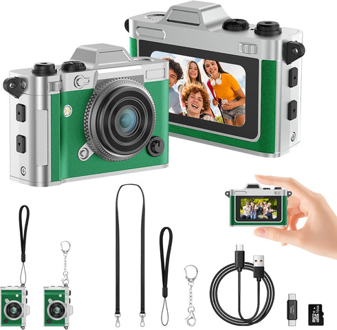 Dienspeak Pocket Mini Camera, Y2K Retro Keychain Digital Camera with Leather Body, Small