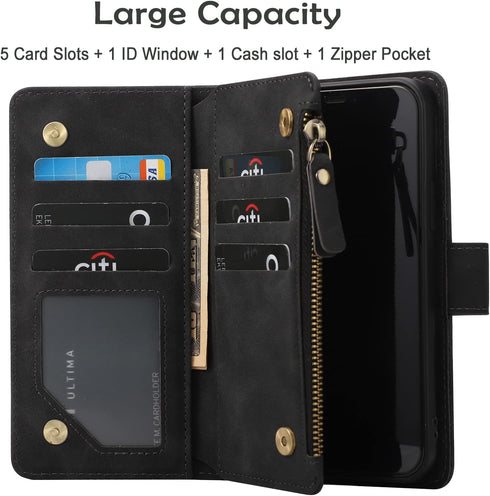 RANYOK Wallet Case for iPhone 12/12 Pro - Premium PU Leather Zipper Flip Folio Wallet with RFID Blocking and Kickstand