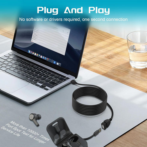 USB Extension Charger Cable for JLab Go Air Pop/Sport, Epic Air ANC/Sport ANC, JBuds Air/Sport/Executive/ANC/Play