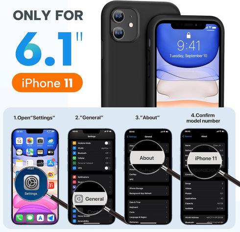 Miracase iPhone 11 Case (6.1") - Black Liquid Silicone Gel, Full Body Shockproof Cover with Screen Protector.