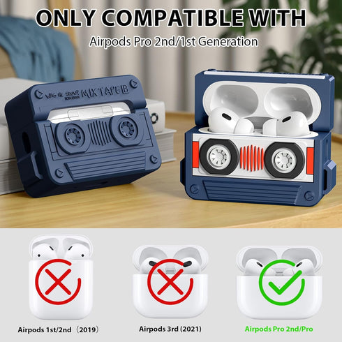 Filoto Cassette Tape Case Cover for Airpods Pro 2 - Cute Soft Silicone Protective Skin Cover with Cleaner Kit