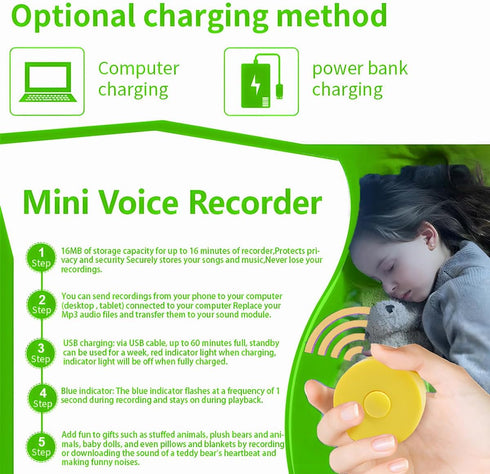 JRGKJCP 16 (2Pack Minutes Voice Recorder, Record Custom Message for Crafts, Stuffed Bear, Baby Doll, and Pillow +