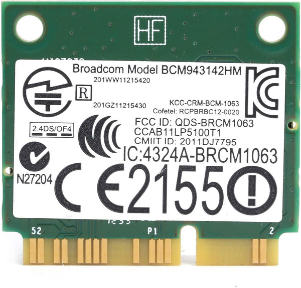Wireless Network Card, bcm943142hm 802.11 b/g/n Half Mini PCI-e WiFi Bluetooth 4.0 Card for Windows 7/8/10, for Dell XPS