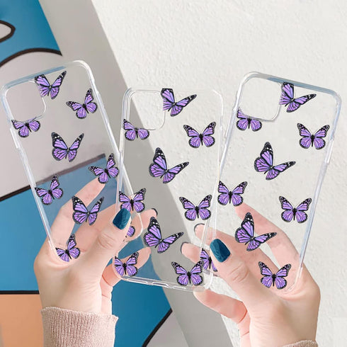 Idocolors Cute Butterfly Case for iPhone 7/iPhone 8 - Clear Soft Bumper TPU Ultra Slim Shockproof Design, Girly Purple
