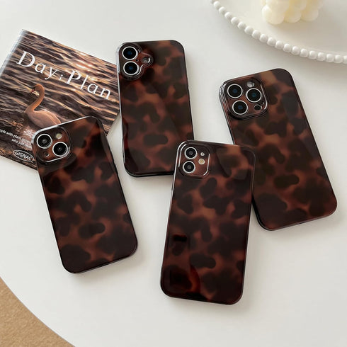 Huahuacase 14 14 6.1 ''Color2 Compatible with for iPhone Case, Tortoise Shell Chic Amber Brown Print Leopard, Classic