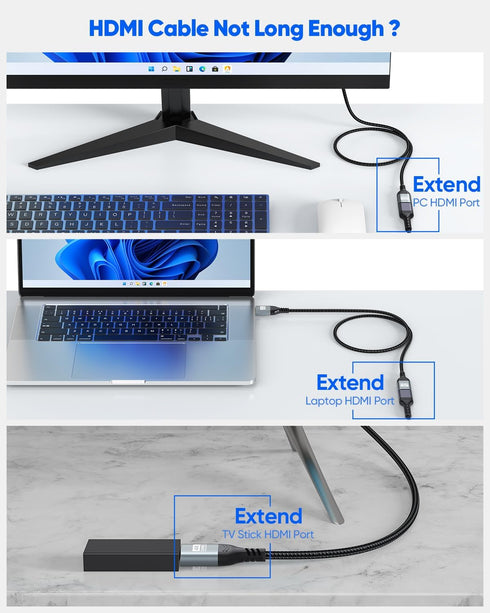 4K 3FT 2-Pack 3D, 2.2 PS5, HDMI Extender Cable HDMI Extension, High Speed HDMI Male to Female Adapter Supports ARC