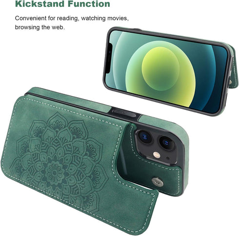 Vaburs Wallet Case for iPhone 12 and iPhone 12 Pro, 6.1 Inch Embossed Mandala Pattern Flower PU Leather with Card Holder
