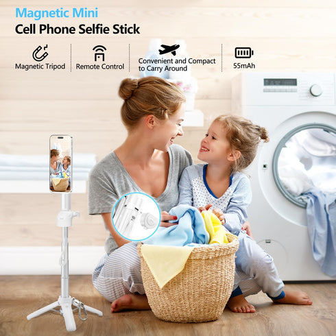 yAyusi 4 1 Magnetic Compact Mini Phone Selfie Stick, Mag-Safe in Small Portable Pocket Tripod for iPhone/Android