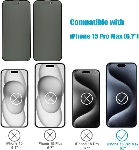 2 Pack Matte Privacy Screen Protector for iPhone 15 Pro Max, Anti-Spy Anti-Glare Tempered Glass Film
