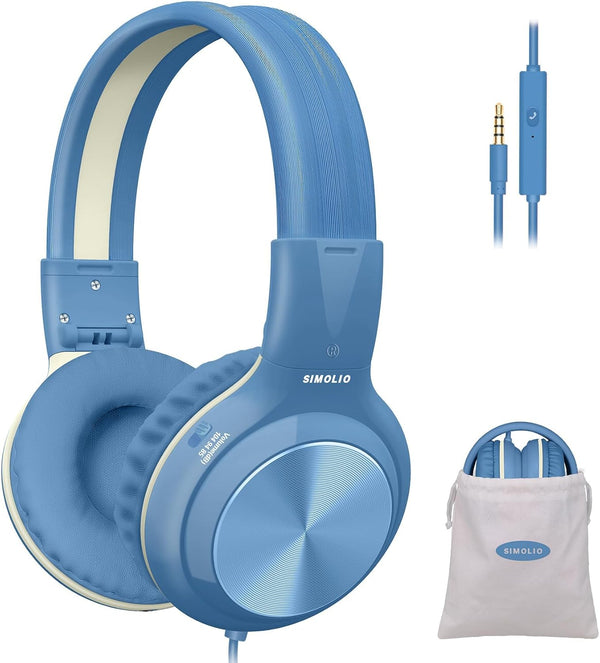SIMOLIO Kids Headphones Wired for School, 85dB 94dB 104dB Volume Limited, Foldable & Adjustable, Stereo Over Ear