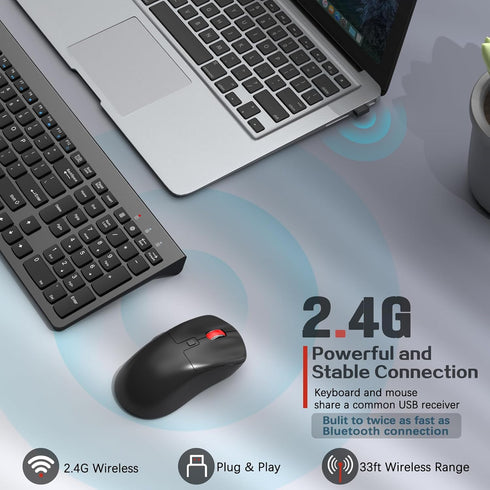 Wireless Keyboard and Mouse Combo, Quiet Click Full Size Design with Number Pad, Ergonomic Mouse with 5 DPI, 2.4G