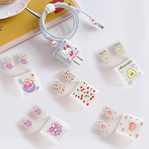 Cute Fruits DIY Cable Protectors for iPhone Charger, Kawaii Cherry Pattern, Data Line Earphone Wire Saver