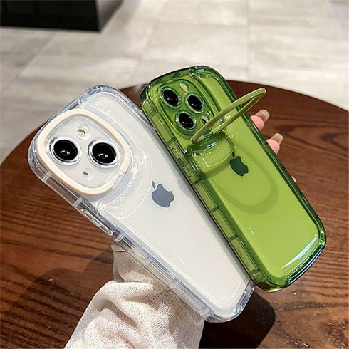 Ownest Creative Design Case for iPhone 13 with Clear Kickstand and Camera Holder, Slim Shockproof Cool Cover, Green