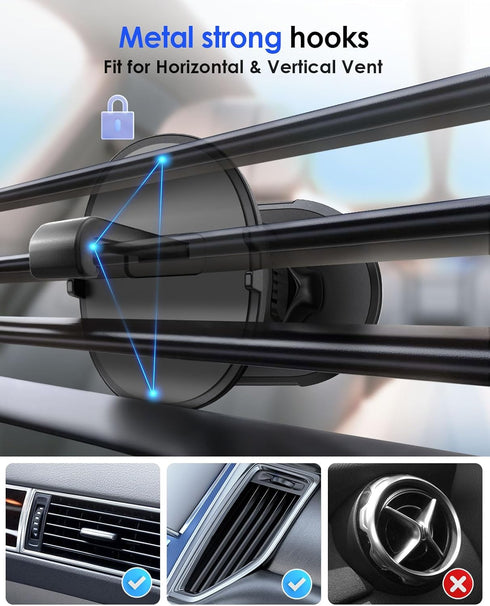 volport Magnetic Phone Mount for Car Vent, Strong Magnet Clip Hook for iPhone 15/14/13/12 Pro Max Plus Samsung
